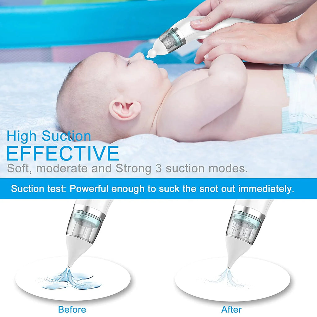 Baby Nasal Aspirator - Electric Music Infant Nose Nasal Aspirator - Automatic Booger Mucus Remove Cleaner for Newborn Kid with 4 Replacement Nozzles - 3 Suction Power Adjustable - USB Charging