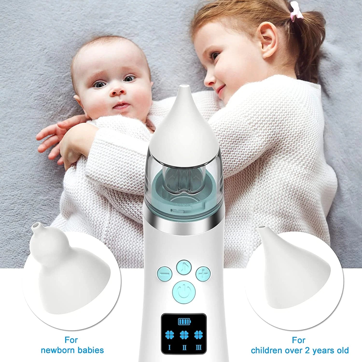 Baby Nasal Aspirator - Electric Music Infant Nose Nasal Aspirator - Automatic Booger Mucus Remove Cleaner for Newborn Kid with 4 Replacement Nozzles - 3 Suction Power Adjustable - USB Charging