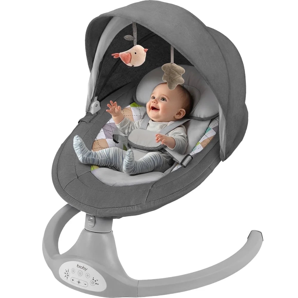 Electric Baby Swing,  Infant Swing Rocker with Remote Control, 5 Sway Speeds, Bluetooth Music, Grey