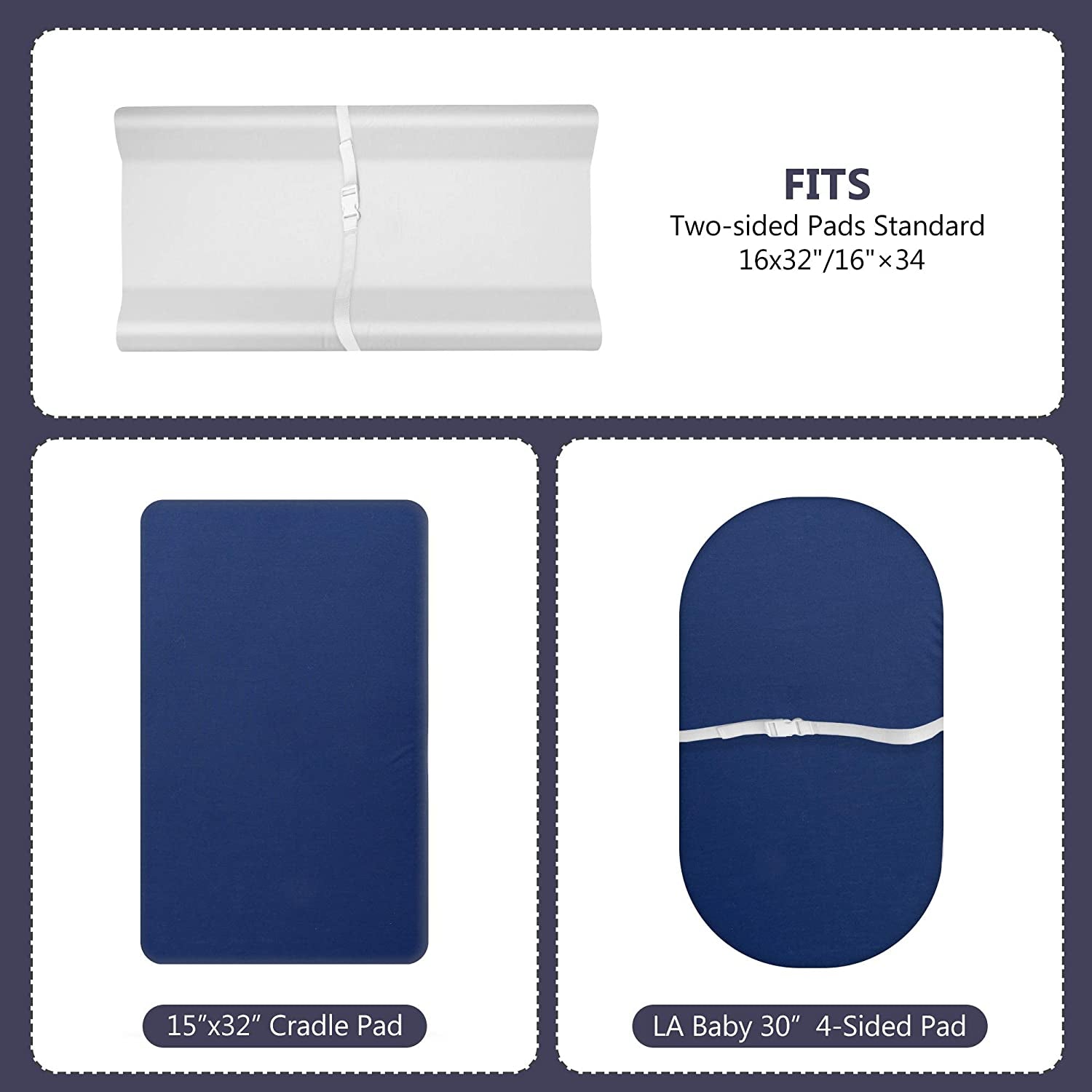 Changing Pad Cover Set in Soft Jersey Material - Fits 32"/34''X16 Contoured Pad for Babies, Navy Blue & Lt Gray