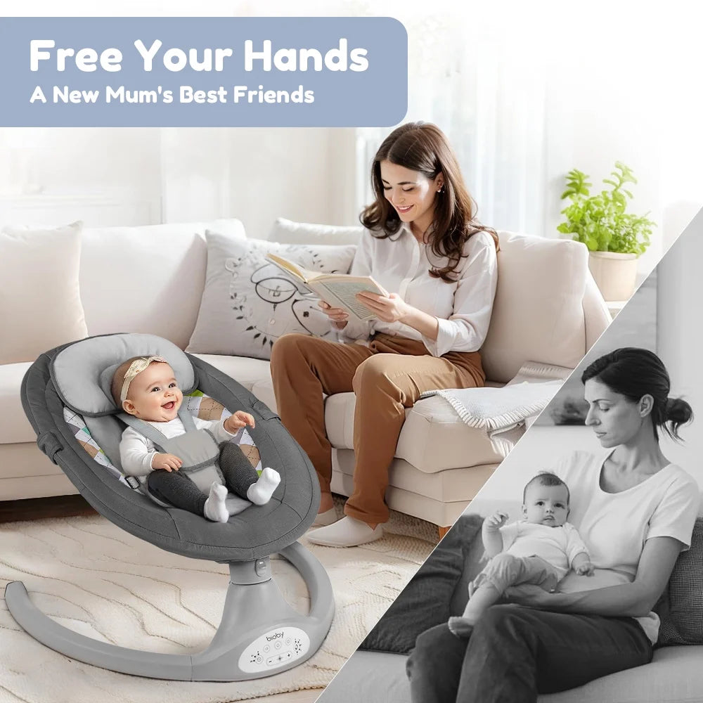 Electric Baby Swing,  Infant Swing Rocker with Remote Control, 5 Sway Speeds, Bluetooth Music, Grey