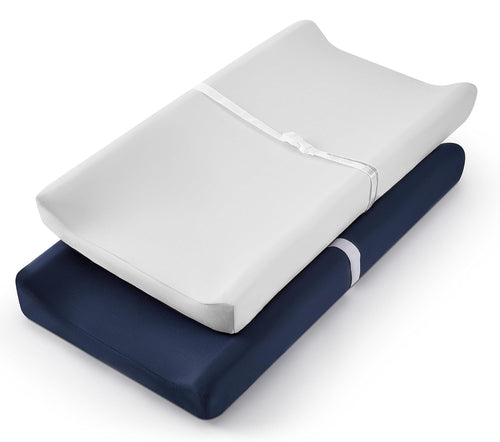 Changing Pad Cover Set in Soft Jersey Material - Fits 32"/34''X16 Contoured Pad for Babies, Navy Blue & Lt Gray